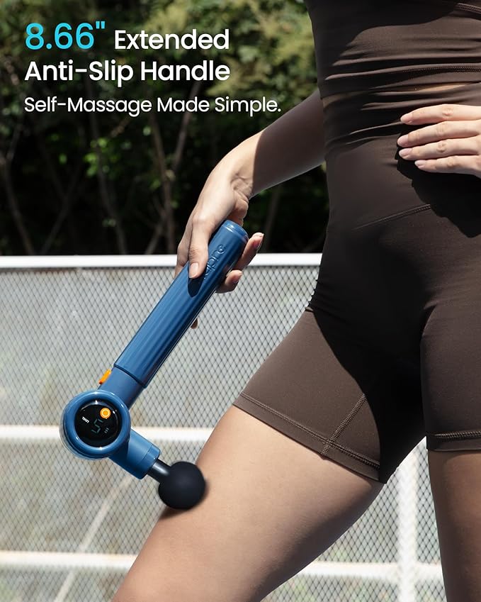 NAPRE Handheld Back Massager,Deep Tissue Neck Massager for Shoulders/Waist/Legs/Body Pain Relief,Cordless Percussion Muscle Massage Gun with Extension Handle & 3 Adjustable Angles,6 Heads,Blue