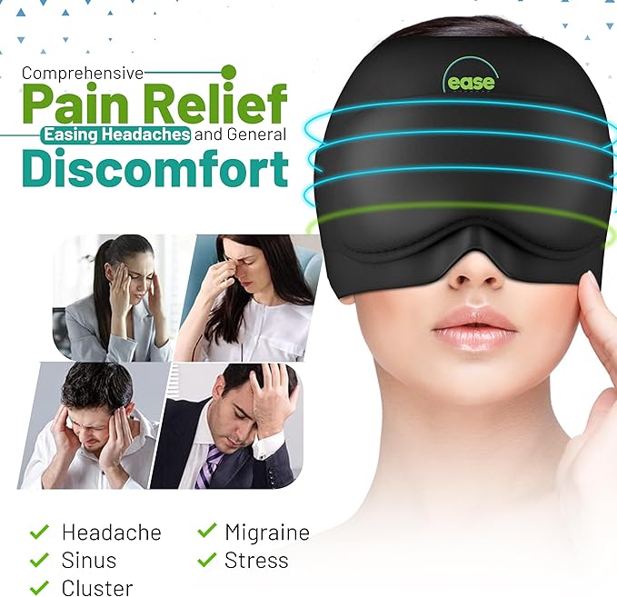 Headache Relief Cap - 2 in 1 Soothing Migraine Relief Cap with Detachable Eye Mask 20% Extra Gel - Headache Hat for Migraines - Cold Ice Head Wrap Products for Stress, Tension, Hangover & Puffy Eyes