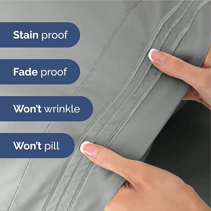Twin XL Size 3 Piece Sheet Set - Extra Soft, Breathable & Cooling Sheets - Hotel Luxury Bed Sheets for Women & Men - Deep Pockets, Easy-Fit & Wrinkle-Free Sheets - Light Slate Grey Oeko-Tex Bed Sheets