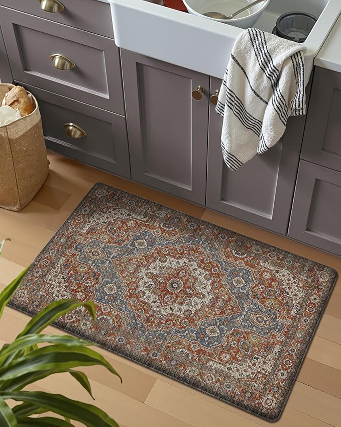 LUMI Anti Fatigue Kitchen Mat, Waterproof & Stain-Resistant Cushioned Standing Mat, Non-Slip Comfort Rug for Kitchen, Sink, Laundry, Home Office, 17" x 30", Blue Orange
