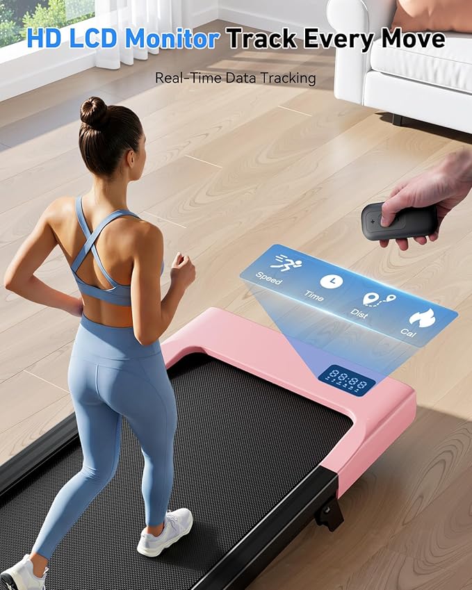 DeerRun Walking Pad Under Desk Treadmill with Incline, Quiet & Space-Saving Design for Home Office, 300 lbs Capacity, 0.6-3.8 MPH, App & Remote Control