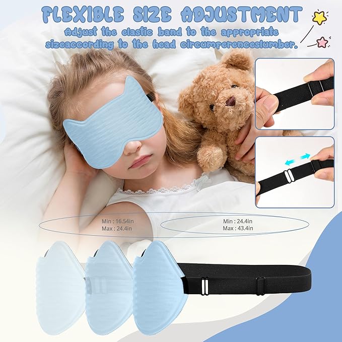 Kids Sleep Mask: 3D Contoured Cup Eye Mask, Blindfold with Adjustable Strap, Kids Eye Cover for Boys, Girls, Teens, Pressure-Free with Memory Foam Face Mask (Blue)