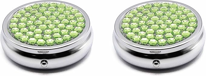 Set of 2 Circular Triple-Compartment Pocket Purse Pill Box & Organizer with Insert (Peridot Gemstones)
