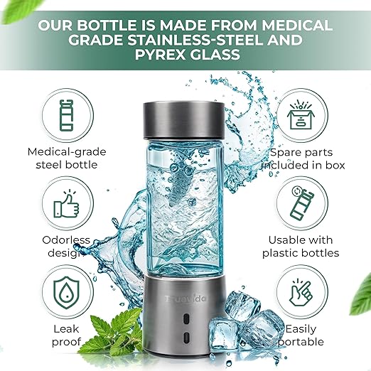 2025 Hydrogen Water Bottle Generator, Portable Hydrogen Water Generator with SPE/PEM Technology, 1500PPB Hydrogen & Oxygen Content, 420ml Hydrogen Water Ionizer Machine for Home Office & Travel