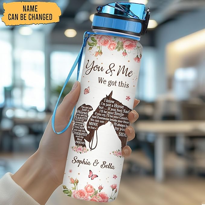 Hyturtle Personalized You And Me We Got This 32Oz Liter Motivational Water Bottle, Customized Name With Time Marker, Gifts For Couple Boyfriend Girlfriend Horse Lovers On Birthday, Mother's Day