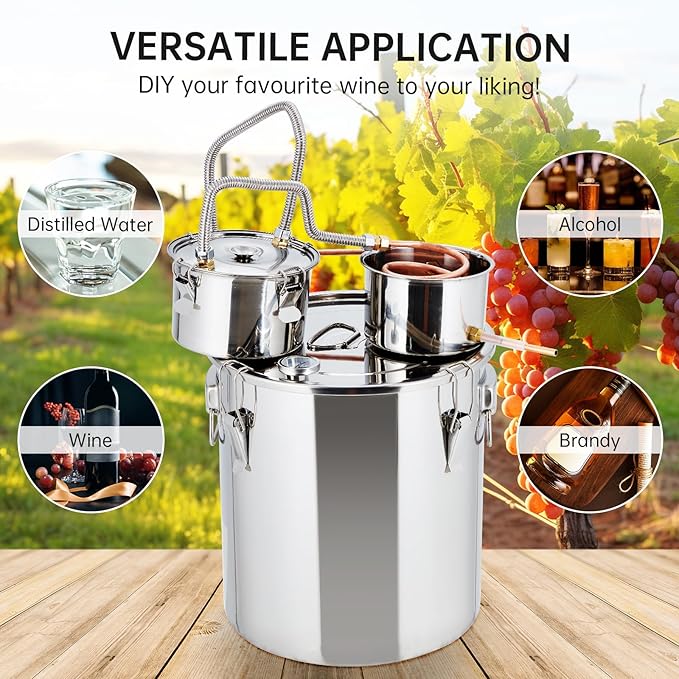 Alcohol Still 13.2 gal/50 L Alcohol Distiller Stainless Steel Distillery Kit for Alcohol With Copper Tube Water Pump Build-in Thermometer, Home Brewing Kit for DIY Whisky Wine Brandy Making