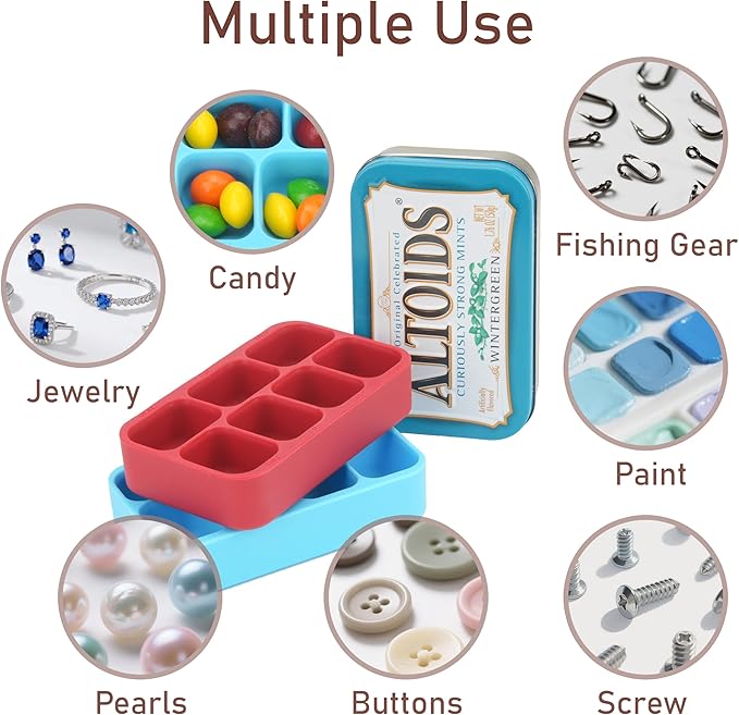 Luvcosy 2 Pack Silicone Tin Organizer Inserts Compatible with Altoids Mint Tins 1.76oz, Food-Safe Tin Divider for Weekly Pills, Candy, Screws, Fishing Gear, Paint Supplies, Jewelry Storage