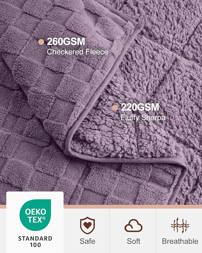 Kivik Dual Sided Weighted Blankets for Adults, Buttery Soft Stylish Checkered Heavy Blanket for Couch Sofa Bed, Ultra-Fluffy Fabric, Machine Washable (60"x80", Purple, 20 Pounds)