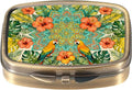 Dynippy Pill Case Pill Box with Mirror Retro Pocket 2 Compartment Medicine Case Vitamin Pill Organizer for Pocket Purse and Travel (A-Vibrant Tropical Florals)