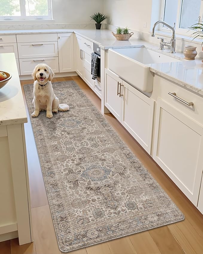 LUMI Kitchen Mat Anti Fatigue Cushioned, Memory Foam Padded Standing Rug Washable, Non Slip Comfort Floor Runner for Home, Sink, Laundry, Office, 24"x87", Taupe