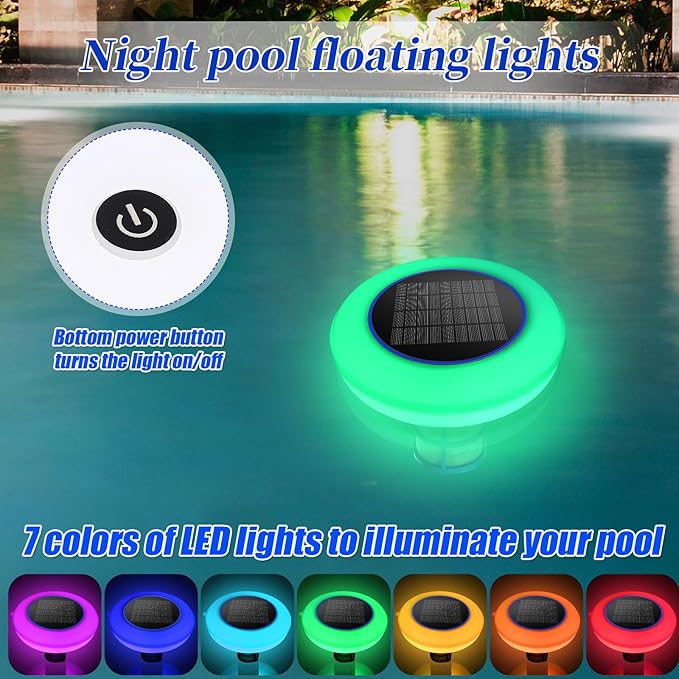 Qualirey Solar Powered Pool Ionizer with Colorful LED Lights, Floating Water Cleaner Purifier Include Large Floating Pool Thermometer, 4 Pcs Scum Eliminating Ball, Copper Anode Replacement Kit