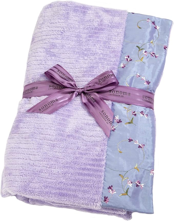 Sonoma Lavender Aromatherapy Spa Blanket Filled with Lavender Flowers and Flaxseed, Hot/Cold Microwaveable Blanket for Soothing Muscles, Removable Washable Cover (44" x 18", Embroidered Lavender)
