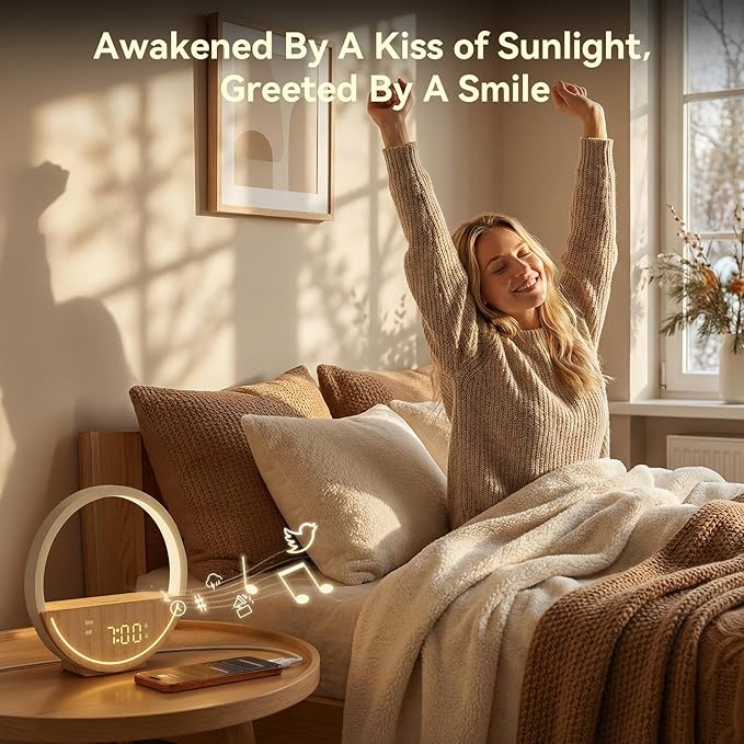 Vivilumens Wake Up Light Sunrise Alarm Clock - White Noise Machine with 20 Soothing Sounds for Sleep Better, Weekdays/Weekends Dual Alarms for Heavy Sleepers & Touch Control Night Light, Ideal Gifts