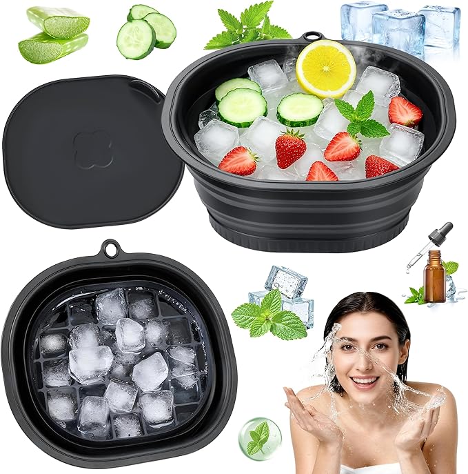 Cmonie Silicone Face Bowl for Ice with Built-In Icetray – Collapsible Silicone Facial Ice Bath Bowl for Cold Plunge Therapy, Ice Water Facials at Home
