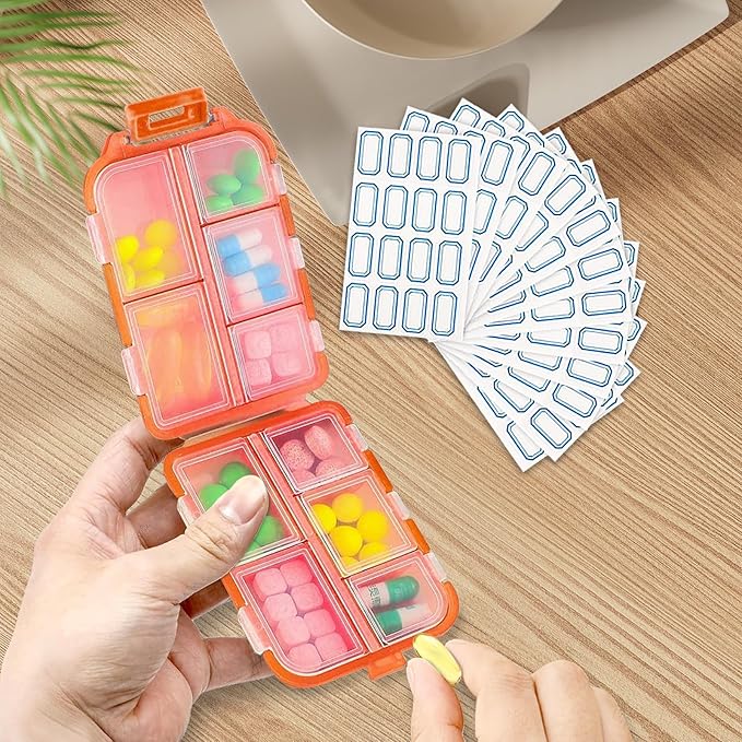 INVODA 12PCS 10-Compartment Pill Organizer BPA-Free Travel Pill Case with Daily Labels Portable Medicine Box for Vitamins, Supplements & Jewelry