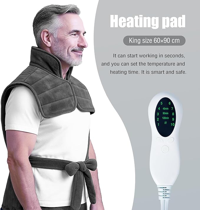 Heating Pad for Neck and Shoulders and Back,Exquisite Gifts for Mom Dad Wife Brother and Sister,Heating Pad for Back Pain Relief, Overheating Protection, Machine Washable (Gray)