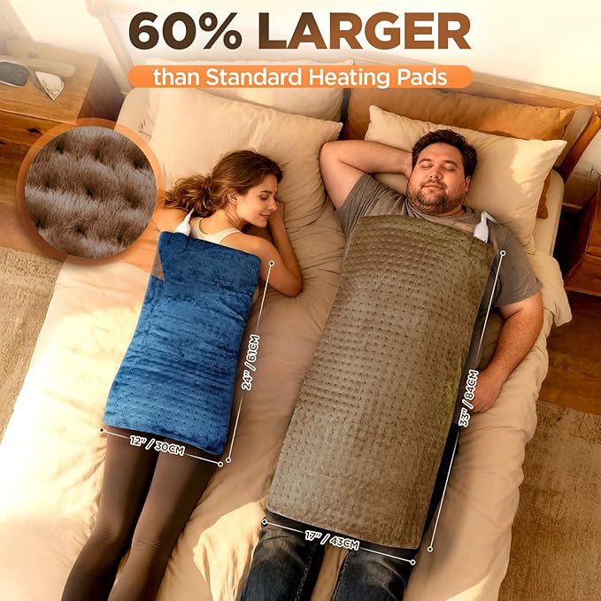 17''x33'' XXXL King Size Heating Pad with 4 Temperature Settings & 2 Auto-Off Countdown Timers, Pain Relief for Back/Neck/Shoulders/Abdomen/Legs, Christmas Gifts for mom dad (Brown)
