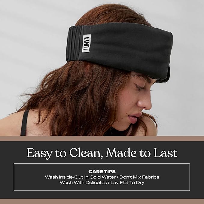 Lunya Washable Silk Sleeping Mask - Thermoregulating Mulberry Silk, Light Blocking and Comfortable Fit – Sleep Mask for Women and Men with Box - Immersed Black - Large