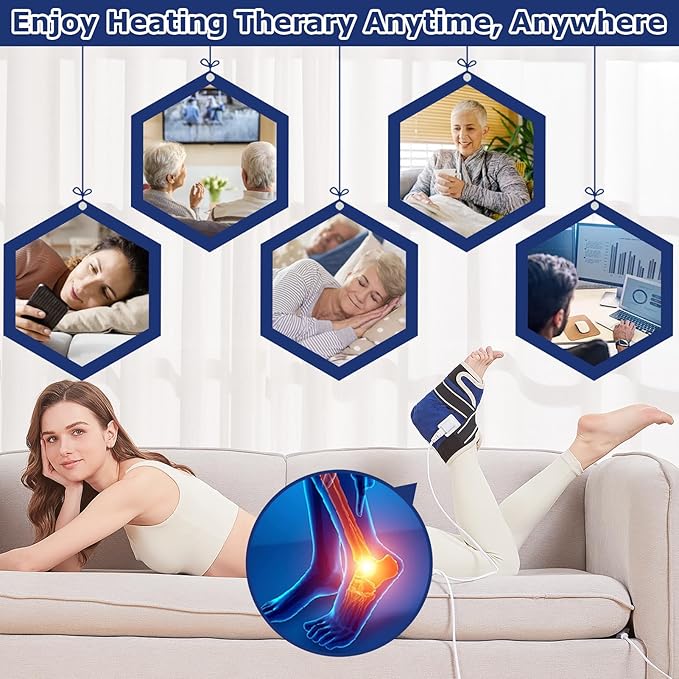 CAMECO 1 Pack Ankle Heating Pad for Pain Relief Arthritis, Heated Foot Ankle Wrap for Sprains, Achilles Tendonitis, Plantar Fasciitis | 86℉-158℉ Temp | 0-90Min Auto Shut Off (Blue)