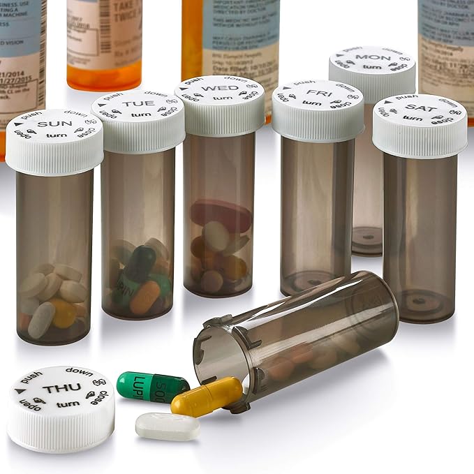 Pill Case and Pills Bottle Organizer - Weekly and Daily Medicine Container Carrier Tote Bag for Weekly Pill Bottles with 3 Extra Daily Bottles