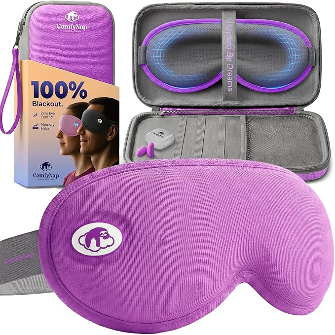 Eye Mask for Sleep with Ultimate Travel Case & Ear Plugs - DeepSpace™ Blackout Sleep Mask for Women Men, Side Sleeper Adjustable Eye Cover, Zero Eye Pressure, Memory Foam Eye Mask for Travel