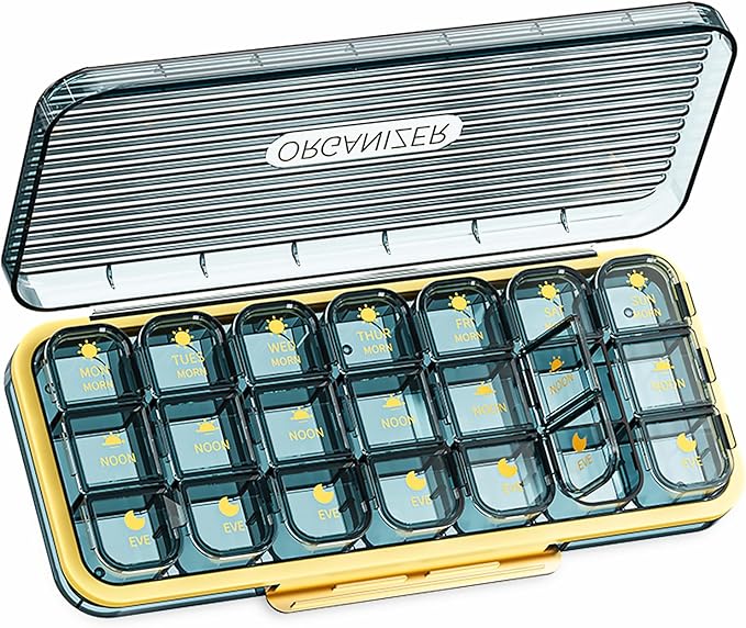 Weekly Pill Organizer 3 Times A Day, AM PM Organizer 7 Day Pill Box with Separate Compartment, Large Medicine Organizer Box, Travel Pill Cases Portable for Pills Vitamin Fish Oil Supplements (Blue)…