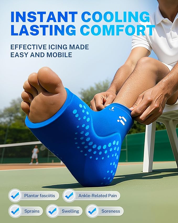 Extended Ankle Ice Pack Wrap for Sprained Ankle & Swelling Relief, Cold Compression Therapy with 30% Longer Lasting Gel, Slip-On Reusable for Plantar Fasciitis, Achilles Tendonitis, Heel Pain, L