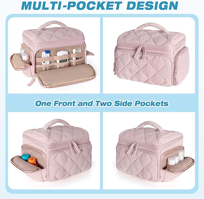 Medicine Organizer Bag with Insulated Pocket for Travel, Pill Bottle Storage Case with 4 Customized Dividers for Medication, Insulin and First Aid Supplies, Pink (Bag ONLY)
