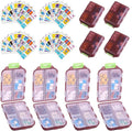 4PCS 7-Day Pill Organizer with Labels – Compact Daily Medication Case | Travel-Sized (3.7" x 2.4") Secure Lock | AM/PM Compartments | Includes 300+ Common Medicines Vitamins Health Product Sticker
