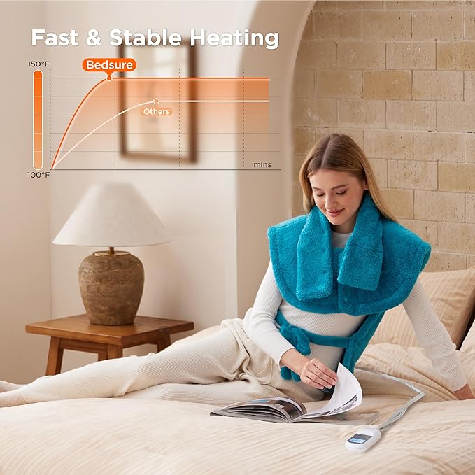 Bedsure Wrap Heating Pad for Neck and Shoulders and Back - Birthday Gifts for Seniors Women Mom, Electric Heated Pad for Full Body, Fast Heating Large 24"x34", ETL Certified, Blue