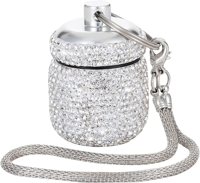 Pill Keychain Container Waterproof Portable Small Pill Box Case Ring Holder for Jewelry Keychain Medicine Holder Bling Medicine Organizer for Vitamin Supplement(Silver)