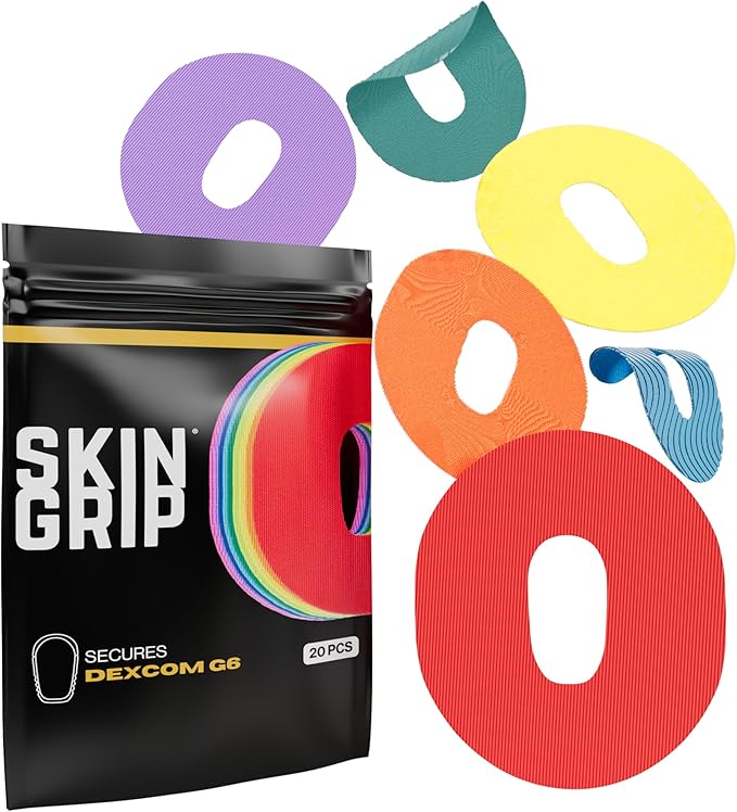 Skin Grip Adhesive Patch Compatible with Dexcom G6 Adhesive Patches Waterproof & Sweatproof with Cutout, Lasts 10-14 Days, Continuous Glucose Monitor Patch, CGM Sensor Cover – 20 Pack, Rainbow Pack