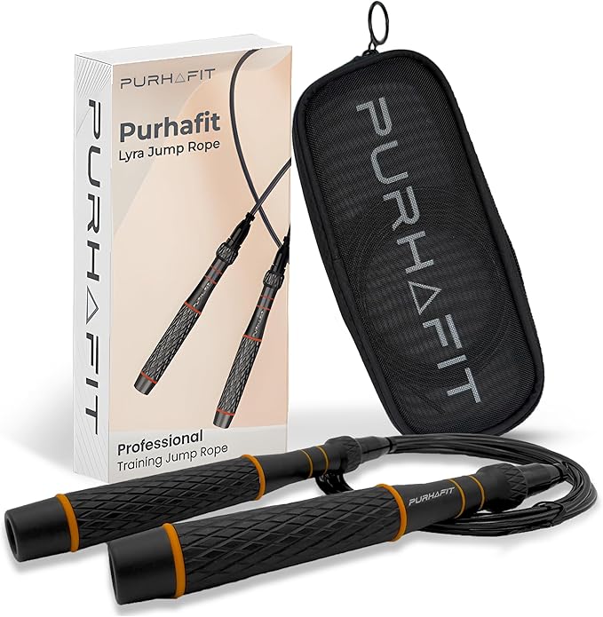 LYRA Adjustable Speed Jump Rope – 360° Ball Bearings, Steel Cable & Aluminum Handles – Fast Double Unders for CrossFit, HIIT & Fitness Workouts – Carry Bag & Extra Cable Included