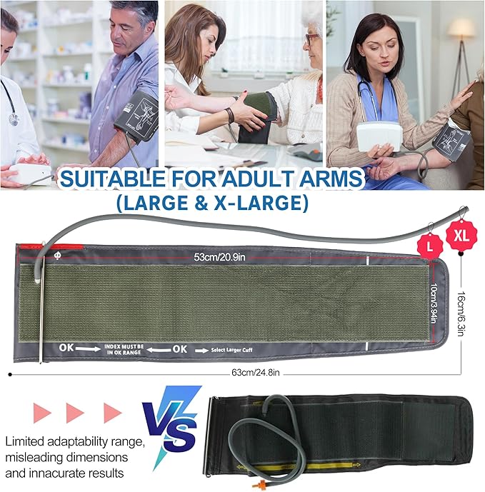 12.6"-20.5" XL Blood Pressure Cuff Arm, Wide-Range Large to Extra Large Replacement Cuff Fits L/XL Arms, 6 Sizes of Connectors Compatible with Omron and Other Brand BP Machines (Cuff Included Only)
