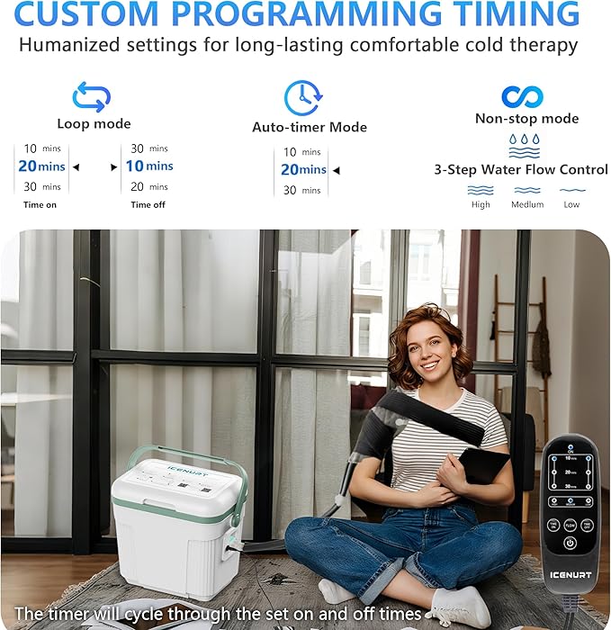 Cold Therapy Machine with Programmable Timer, Portable Ice Machine for Shoulder After Surgery, Shoulder Replacement Recovery System, Cryotherapy Pain Relief w/Compression Pad