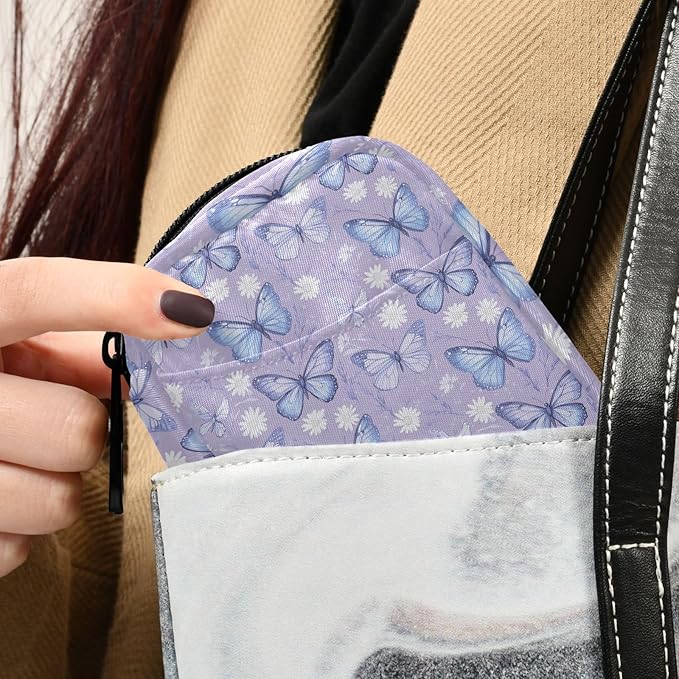 Purple Butterfly Floral Medication Organizer Bag Travel Size Full-Print Zippered Pill Case with Compartments for Handbags Backpacks & More