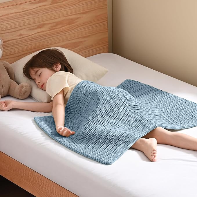 Guohaoi Knitted Weighted Lap Pad (Haze Blue 20"x30" 2lbs) No Beads Cooling Weighted Blanket, Breathable Chunky Knit Blanket, Small Throw Blanket for Travel Indoor Outdoor