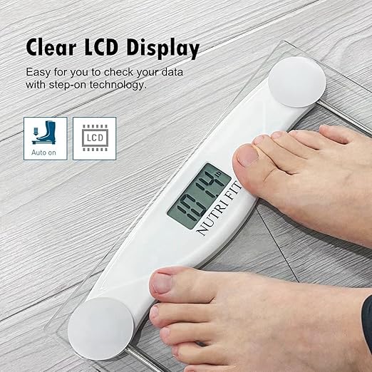 NUTRI FIT Digital Bathroom Scale for Body Weight Loss, Precision Weighing, High Accuracy, 330 lbs Capacity, Step-on Technology with AAA Batteries, Birthday Gifts, Bright White