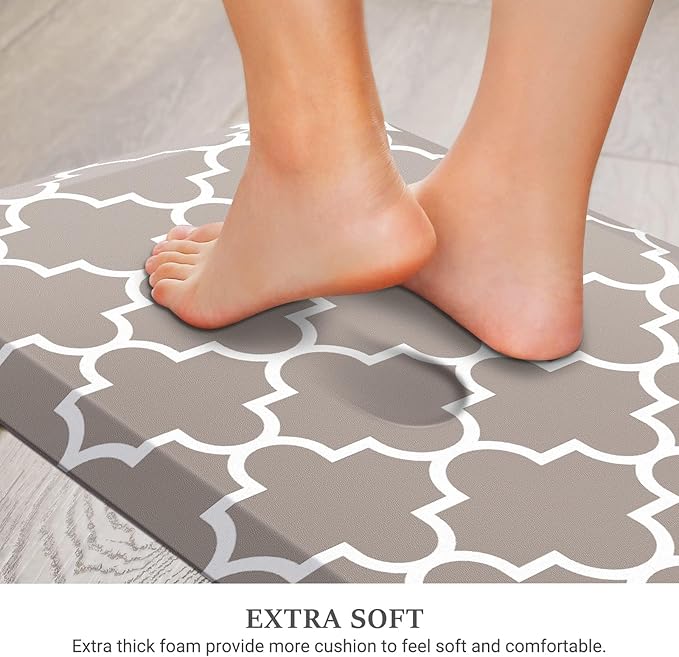 WISELIFE Anti Fatigue Floor Mat - 4/5 Inch Thick Kitchen Mat Non Slip Waterproof Heavy Duty Ergonomic Comfort Mat Durable for Home, Office, Sink, Laundry,(22" x 36", Khaki)