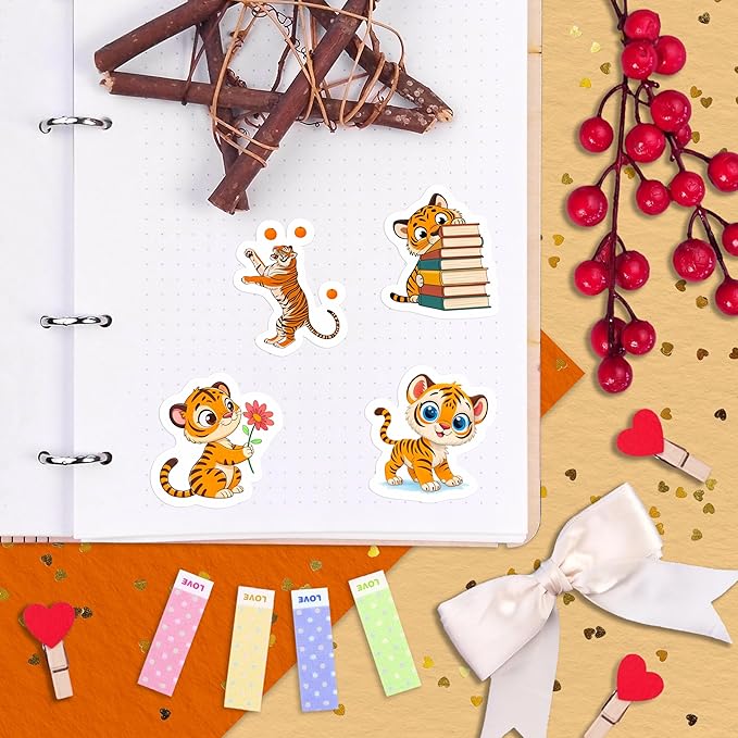 100Pcs Tiger Stickers Waterproof or Laptop - Tiger Gifts & Party Supplies - Jungle Animals Stickers, Wildlife Decals - Gift for Women & Men