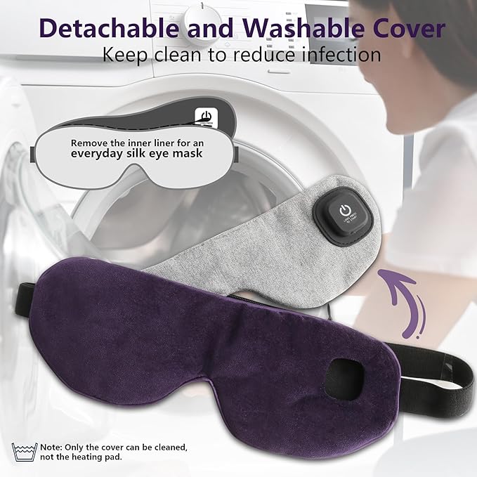 Cordless Heated Eye Mask for Dry Eyes，Washable Warm Eye Compress Mask for Stye Eye Treatment,Cornea Care Rest Self Electric Eyes Heating Pad Office Napfor Travel，Relief Blepharitis, Chalazion, MGD