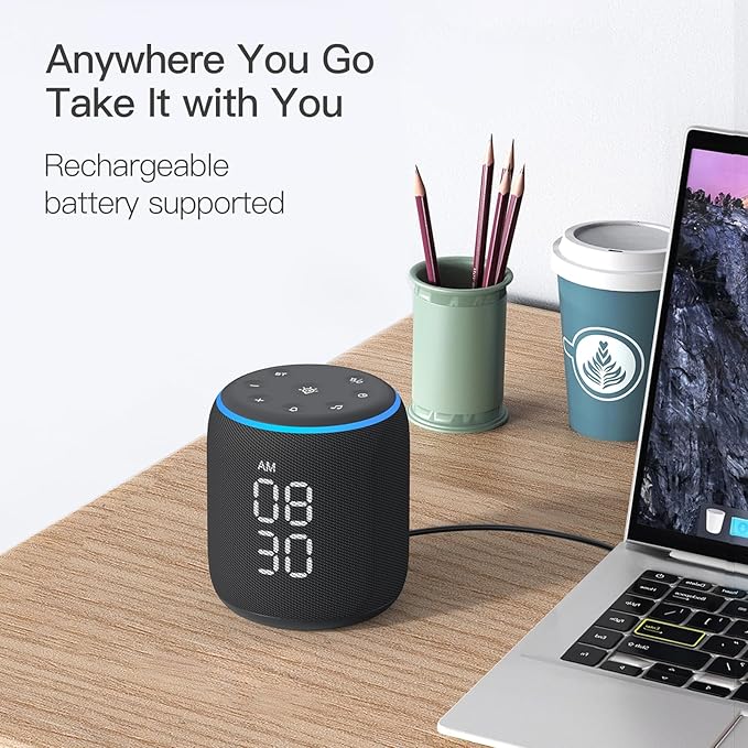 REACHER Sound Machine Alarm Clock for Kids, Portable Sound Machine for Sleep Friendly, Small Rechargable Bluetooth Alarm Clock for Travel, Glow Night Light for Bedroom Nursery Travel Dorm Bedside