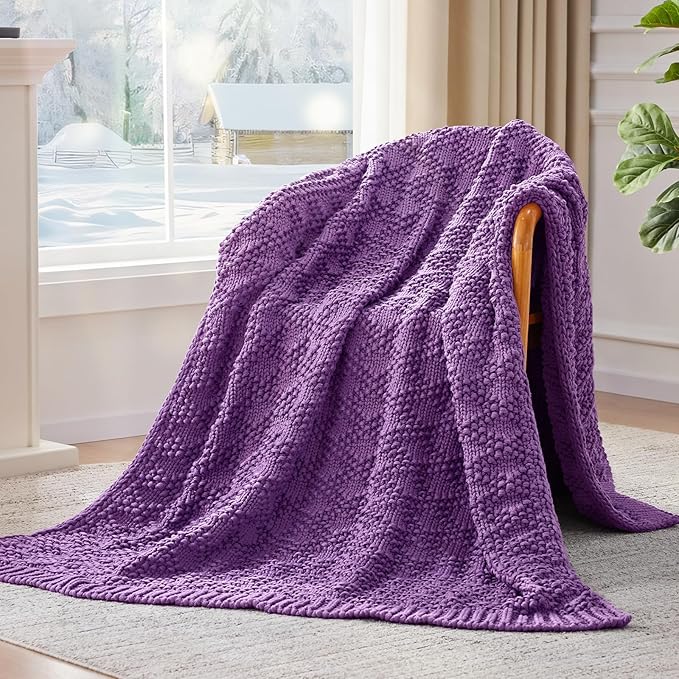 Knitted Weighted Blanket for Adult, Chunky Knit Weighted Throw for Sleep 80"*87" 20lbs, Cooling Breathable Machine Washable Heavy Blanket for Room Decor (Purple, King)