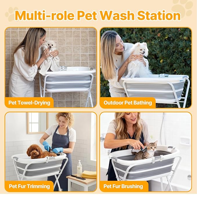 Beberoad 2 in 1 Dog Bath Tub Dog Washing Station for Bathing and Grooming, Elevated Collapsible Foldable Portable Shower Bathtub for Small Dogs Cats Pet, Indoor and Outdoor