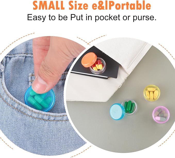 6 Pcs Small Pill Box Mini Pill Organizer Box Travel Pills Cases Holder Portable Daily Pills Container BPA Free Pocket Medicines Storage Container for Purse Pocket Briefcase (3 x 1.5 cm)