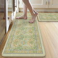 Collive Anti Fatigue Mats for Kitchen Floor, Waterproof Non Skid Kitchen Rugs Sets of 2 Vintage Floral Desk Rug, Foam Comfort Standing Mat for Office, Sink, Laundry, Light Green