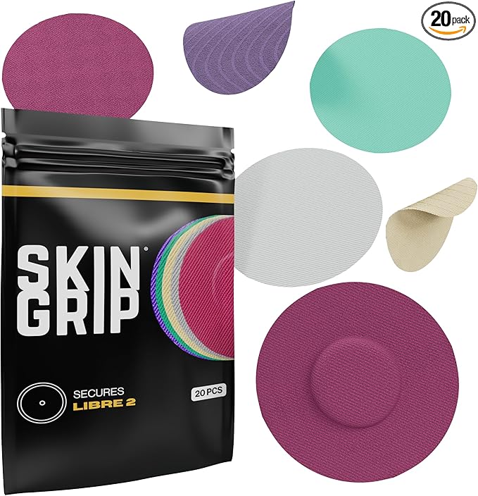 Skin Grip Freestyle Libre 2 Sensor Covers & Lingo CGM – Waterproof and Sweatproof Adhesive for 10-15 Days, Pre-Cut Medical Tape, Continuous Glucose Monitor Patch – 20 Pack, Gemstones Pack