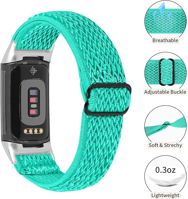 Lijinlan Nylon Band Compatible with Fitbit Charge 5 Advanced Fitness & Health Tracker, Elastic Woven Strap Stretchable Wristband Watch Bands Replacement for Charge 5 for Women Men