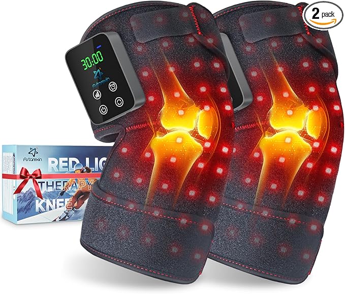 Red Light Therapy Knee Brace 2 Pack – Wireless 72 LED with 660nm & 850nm, 3000mAh Battery, Heat & Pulse Modes for Knee, Elbow, Shoulder, Joint Discomfort & Pain Relief