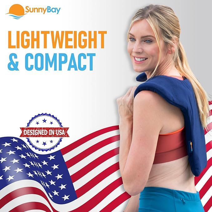 SunnyBay Shoulder and Upper Back Heating Pad, Microwavable Cold or Heated Neck and Shoulder Wrap, Weighted Moist Pain Relief Pack with Washable Cover and Flaxseed Filling, Large, Midnight Blue